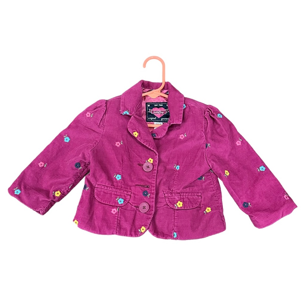 Vintage Baby gap jacket 12-18 months hot pink with floral pattern collared